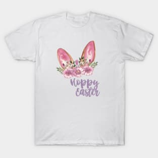 Hoppy Easter - Easter Bunny Ears with Purple Flowers T-Shirt